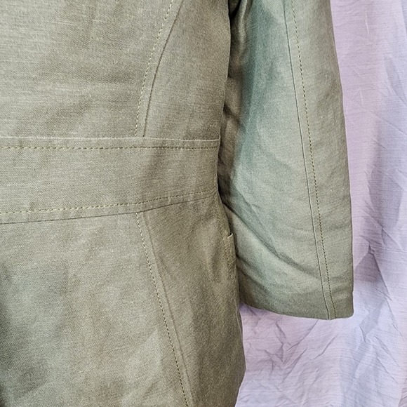 KASPER Size 8P Green Linen Blend One Button Blazer Jacket Office Professional - Picture 8 of 14